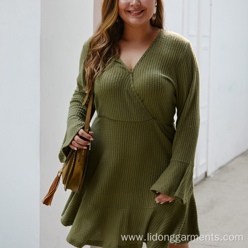 Long Flare Sleeve Knitted Biutique Spring Ruffle Dress